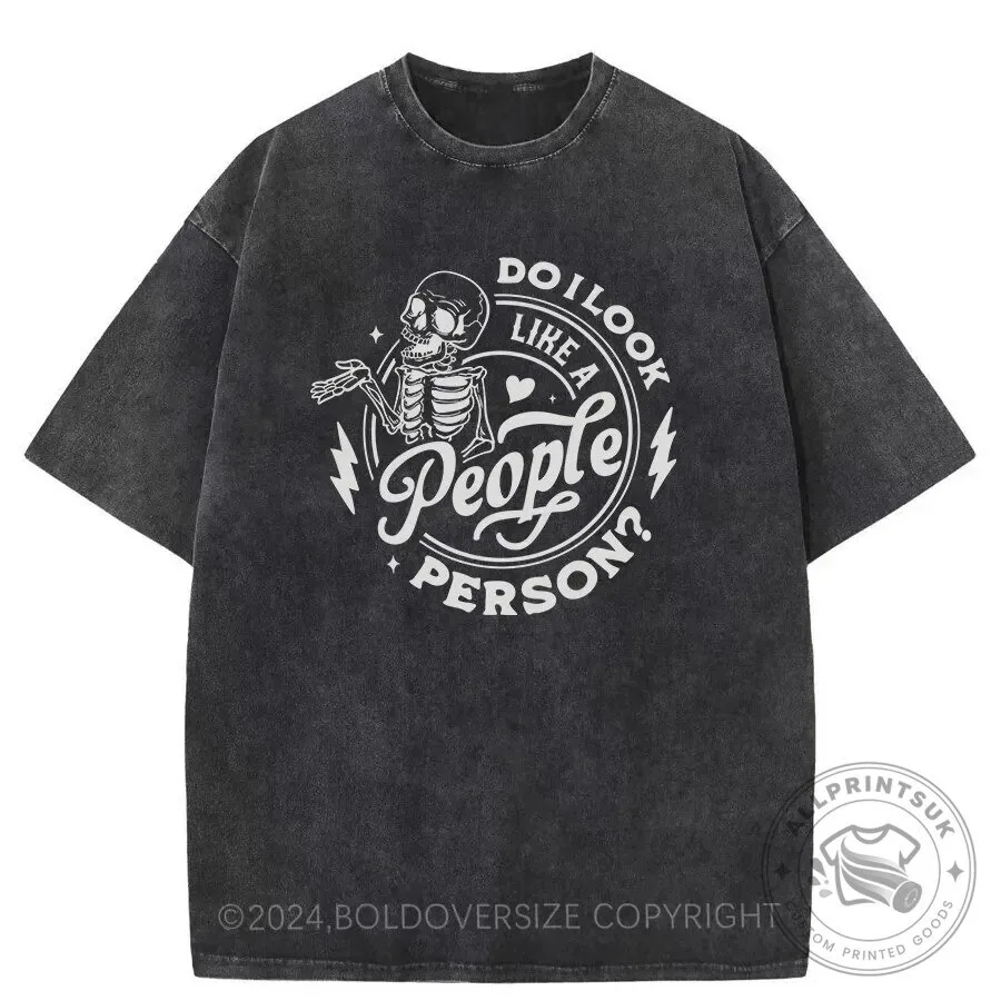 Vintage Skeleton Hand Do I Look Like A People Person Washed T-Shirt