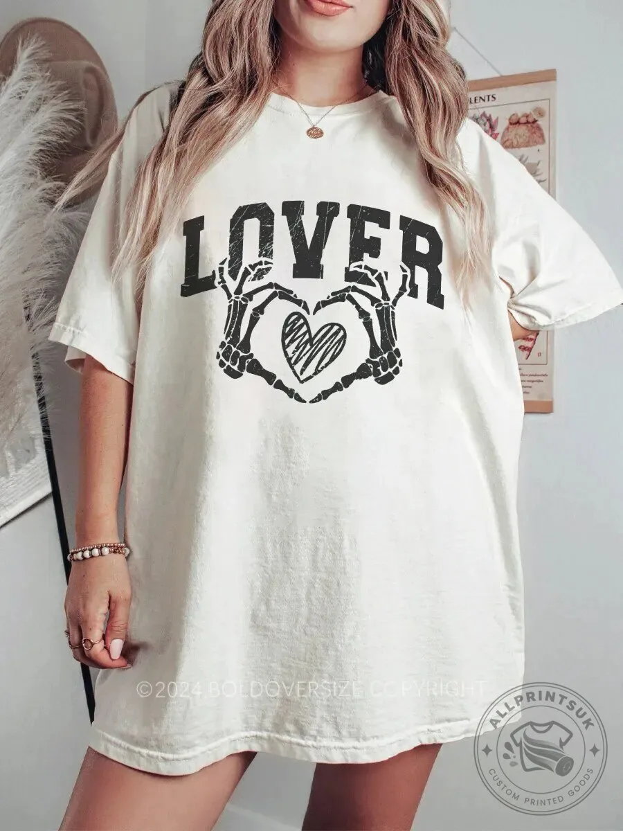 Lover Skeleton Hands Heart Graphic Vintage Style Oversized T-Shirt