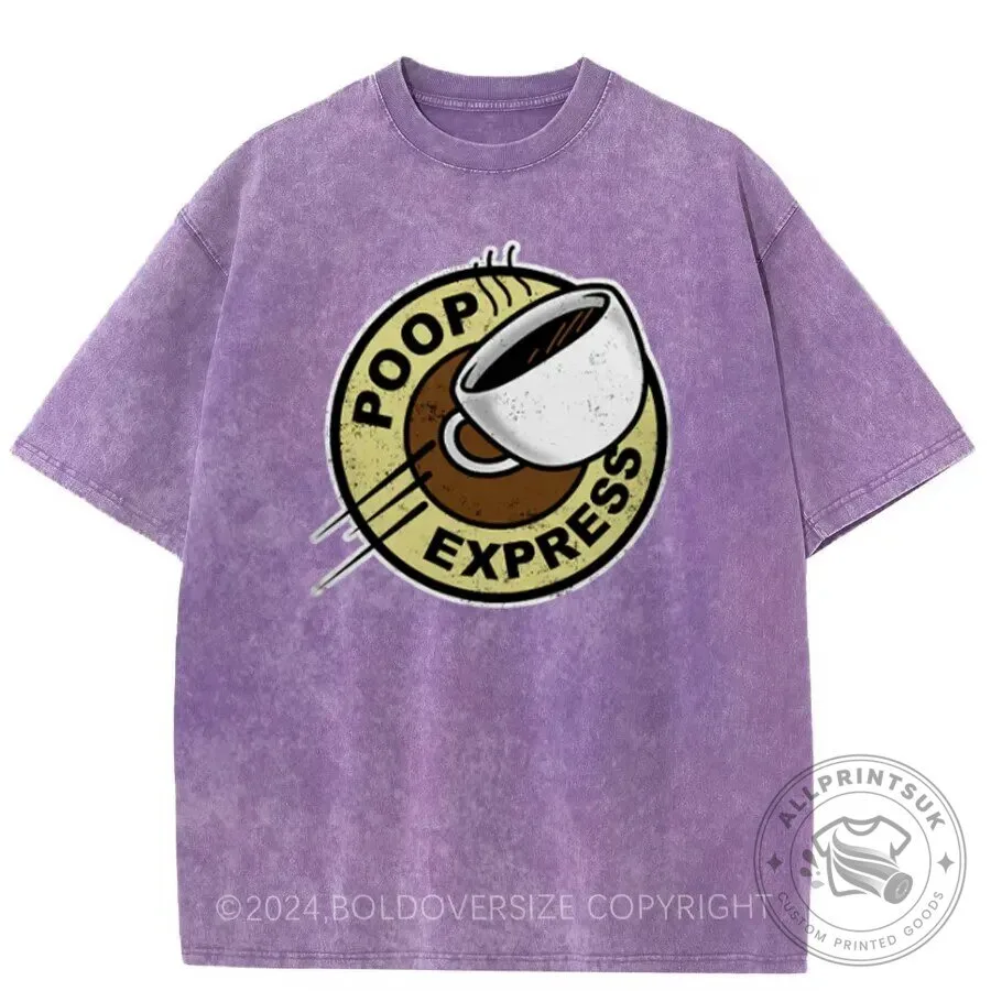 Poop Express Coffee Cup Logo Funny Washed Cotton Graphic T-Shirt